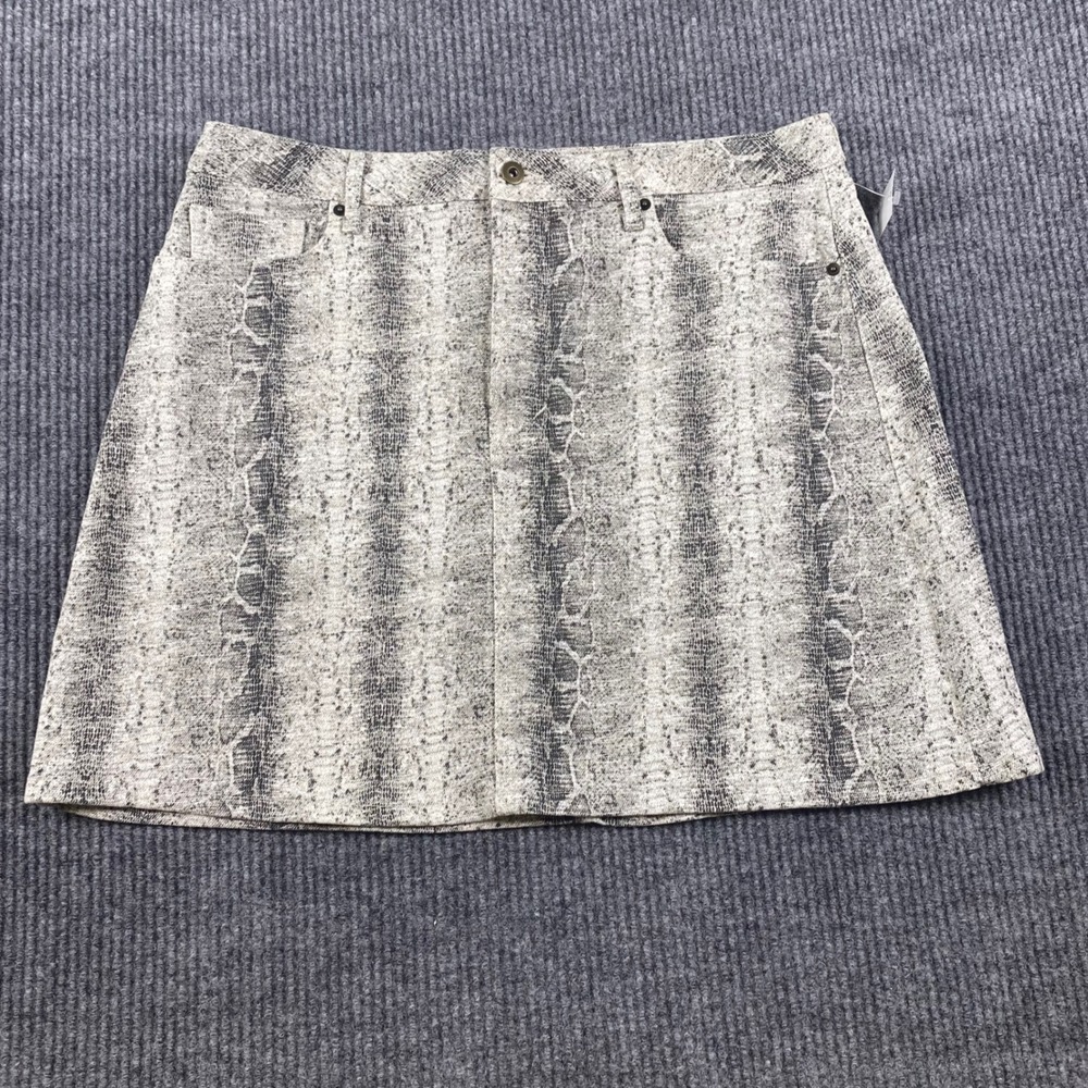 Bold Elements Mini Skirt Womens 16 Gray Snakeskin Animal Print Denim Edgy NEW